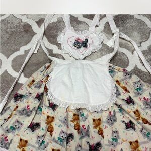 Lolita Cat Print Skirt with White Apron